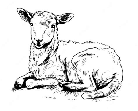 Premium Vector Cute Lamb Lying Hand Drawn Sketch Illustration