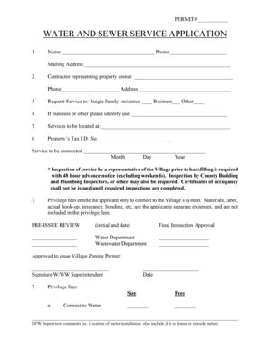 Fillable Online Water Sewer Application Form Leelanau County Fax