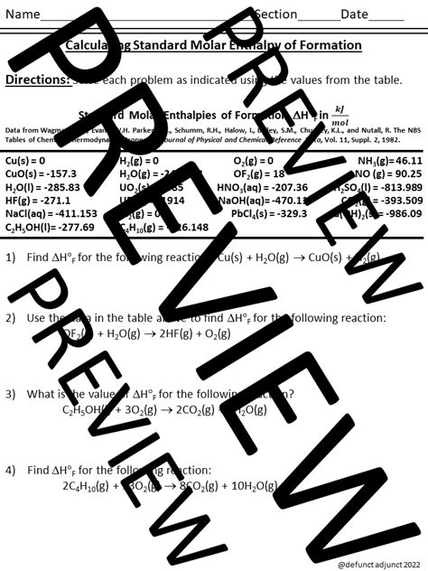 Standard Molar Enthalpy Of Formation Calculations A Chemistry