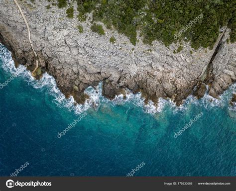 Aerial View Of Sea Waves And Fantastic Rocky Coast Montenegro Stock