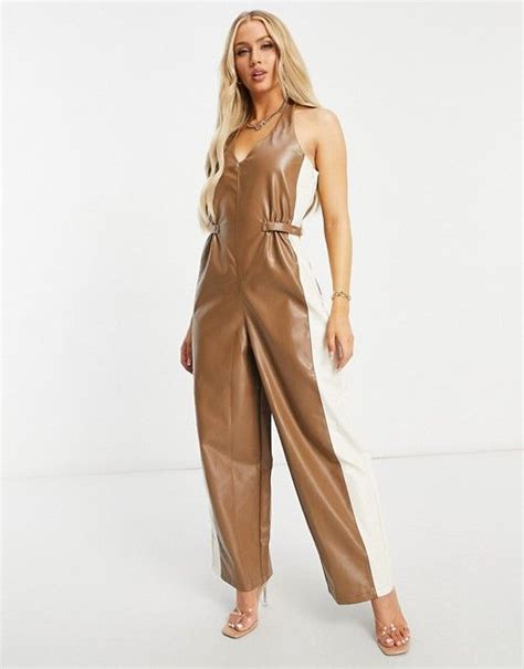 Unique Pu Colourblock Jumpsuit Asos Asos Sexy Jumpsuits Latest