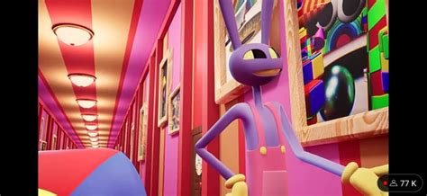 an image of a colorful hallway with art on the walls and inflatable toys