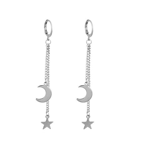 Buy Titanium Steel Moon And Star Tassel Dangle Pendant Drop Earrings Korean Jewelry At