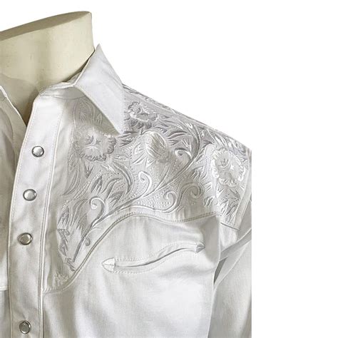 Rockmount Men S White Vintage Tooling Embroidered Western Shirt