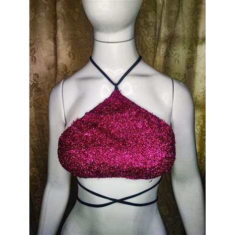 Cropped Feminino Rosa Pink Brilhante Festa Varias Amarra Es Carnaval