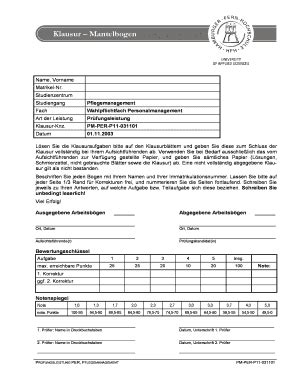 Ausfüllbar Online fschneider Matrikel Nr Studiengang Pflegemanagement