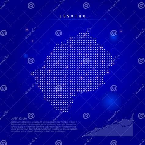 Lesotho Illuminated Map With Glowing Dots Dark Blue Space Background