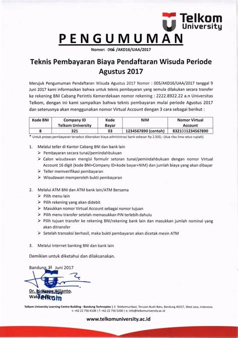 Pengumuman Pendaftaran Wisuda Universitas Telkom Periode Agustus