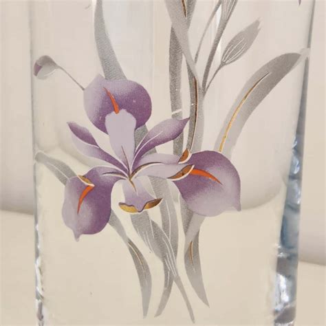 Vintage Vase Bohemia CRYSTALEX Iris Flowers Print Czech Republic