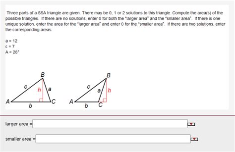 Solved Three parts of a SSA triangle are given. There may be | Chegg.com