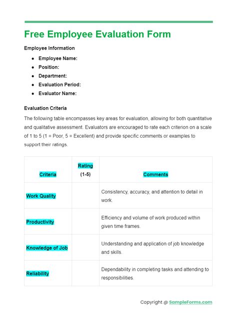 Free Employee Evaluation Form Samples Pdf Ms Word Google Docs