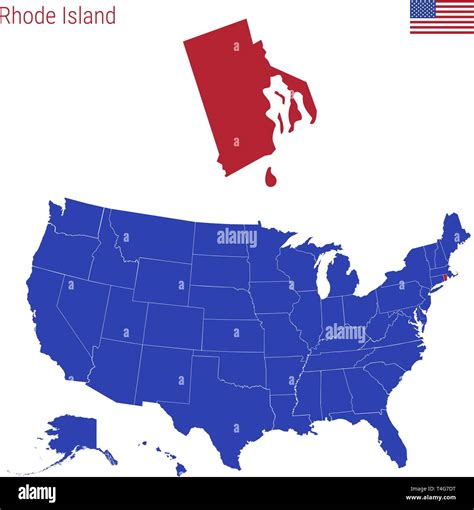 The State Of Rhode Island Is Highlighted In Red Blue Vector Map Of The