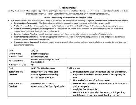 Rn Adult Medical Surgical Online Practice B Critical Points