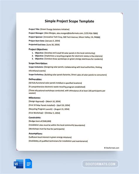 20 Project Scope Templates And Examples Free Download Word Pdf