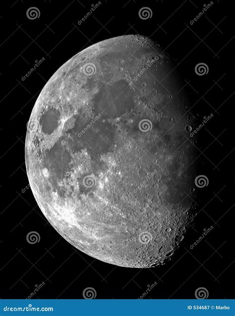 Gibbous Waxing Moon Showing Craters In Night Sky Stock Photography ...