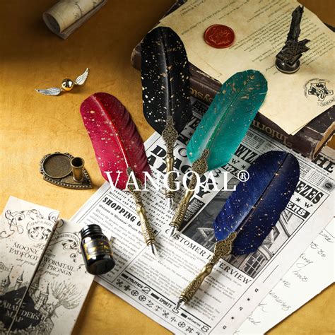 Snapklik VANGOAL Vintage Carving Feather Pen Set Glittering