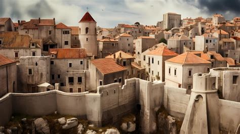 Premium AI Image View Of The Ancient City Walls Of Dubrovnik With Red