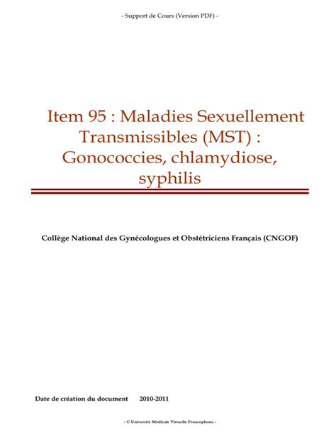 Item 95 Maladies Sexuellement Transmissibles Mst