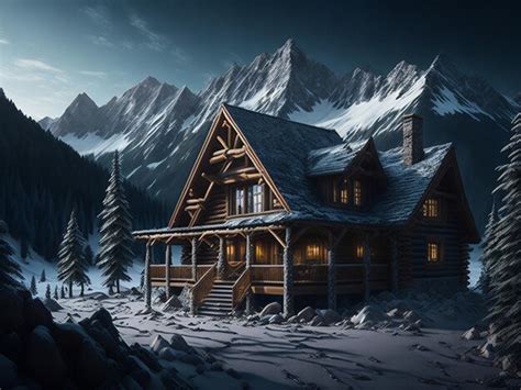 Premium AI Image | Wooden house on snowy mountain side