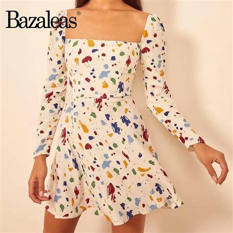 Bazaleas Vestido Vintage De Manga Larga Para Mujer Vestido Con