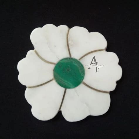 White Flower Marble Tea Coaster With Brass Stone Inlay Thickness