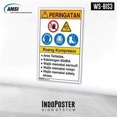 Jual Stiker K3 Safety Sign Ansi Bahaya Bising Ruang Kompresor Wajib Earmuff Shopee Indonesia