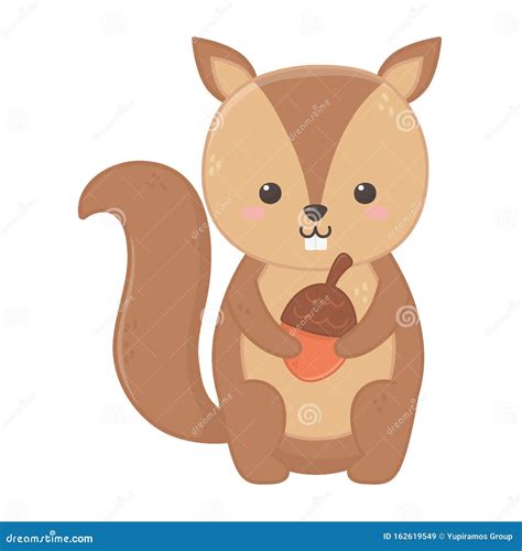 Cute Squirrel With Acorn Hello Autumn Stock Vector Illustration Of