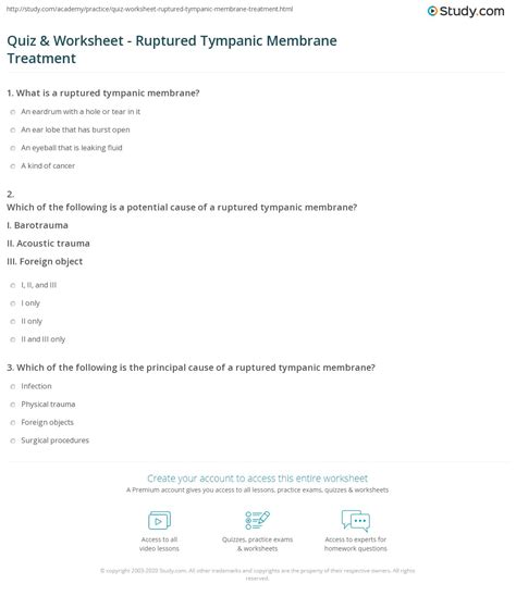 Quiz & Worksheet - Ruptured Tympanic Membrane Treatment | Study.com