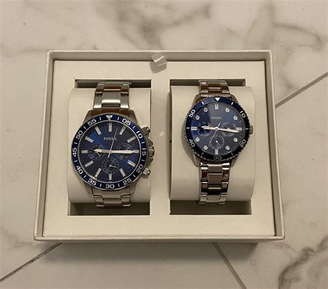 New Fossil Couple Set His Her Silver Stainless Steel Watch Bannon