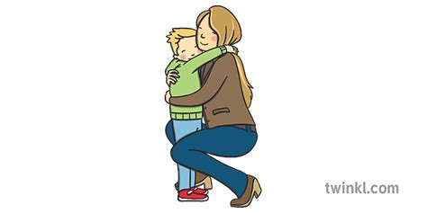 Màthair Hugging Her Son Illustration Twinkl