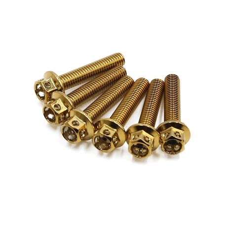 6pcs Gold Tone M6 X 30mm Motorcycle Titanium Alloy Hexagon Bolts Clips