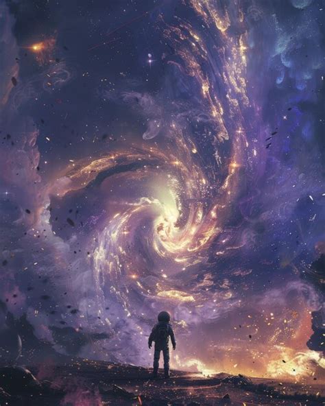 Fantasy Art Astronaut facing a giant light tornado space wallpaper ...