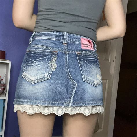 Super Adorable Denim Miniskirt With Lace Trim And Depop