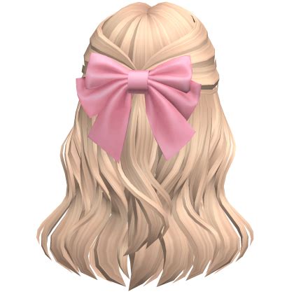 Soft Flowy Half Up Hair W Pink Bow Blonde Roblox