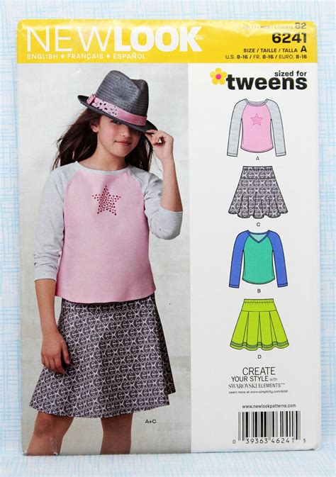 New Look Sewing Pattern 6241 Tween Girls Skirts And Knit Tops Uncut