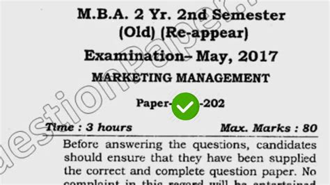 2017 Mdu Mba 2nd Sem Reappear Marketing Management Question Paper Youtube