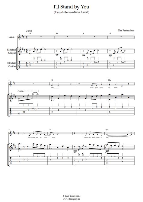 Guitar Sheet Music I Ll Stand By You Easy Intermediate Level Solo