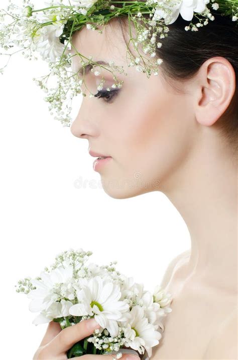 Beautiful Girl With Flowers In Hair Stock Image Image Of Face Hair