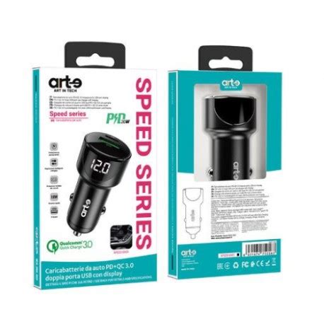 Caricabatteria Da Auto PD QC Nero Doppia USB Con Display Serie Speed