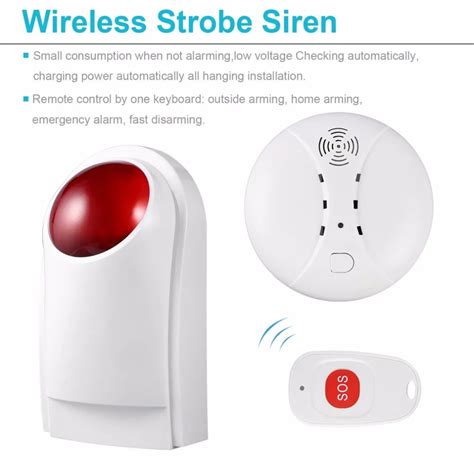 Pcs Set Outdoor Waterproof Wireless Smoke Detector Strobe Siren With