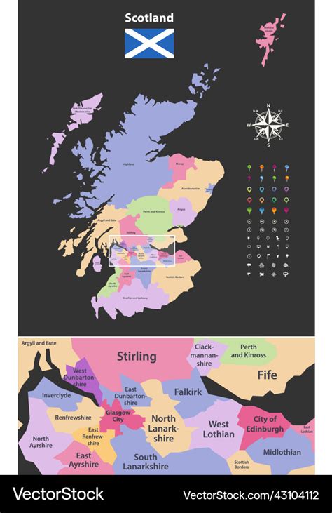 Map Of Scotland Unitary Authorities With Close Up Vector Image