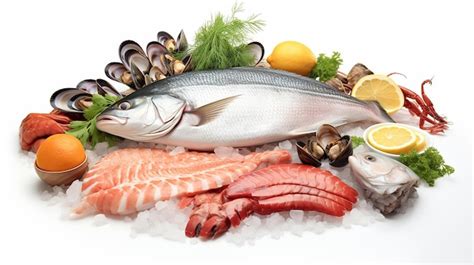 Fresh Fish And Other Seafood Isolated On White Premium Ai Generated Image