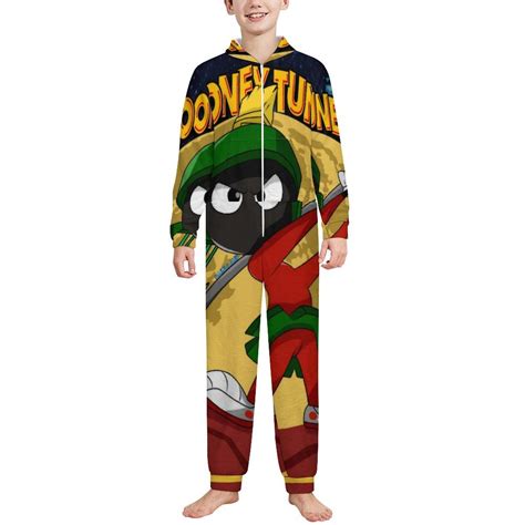Looney Tunes Marvin The Martian Kids One Piece Pajama Hooded Union Suit