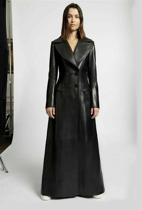 Women S Pure Black Leather Trench Coat Genuine Lambskin Stylish Long Coat Ebay