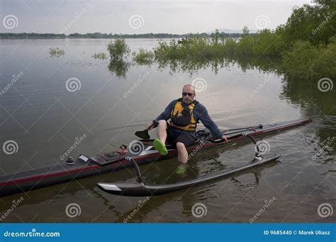 Mature Paddler In Racing Outrigger Canoe Stock Photo Image Of Life