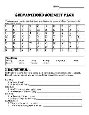 Servanthood Activity Page Fill And Sign Printable Template Online