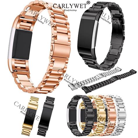 Carlywet Silver Black Gold Rose Gold Solid Stainless Steel Watch Band Strap Bracelet Push Clasp