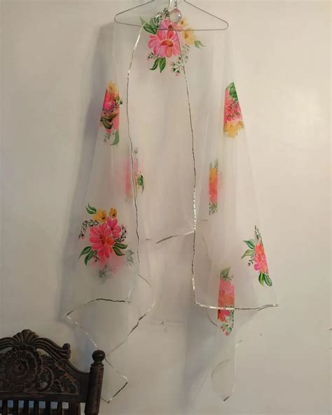 Hand Painted Organza Dupatta Fabric Paint Diy Fabric Paint Designs