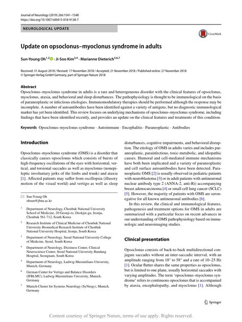 Update on opsoclonus–myoclonus syndrome in adults | Request PDF