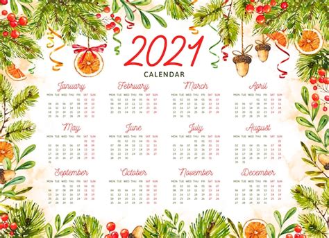 Calendario De Año Nuevo 2021 En Acuarela Vector Premium